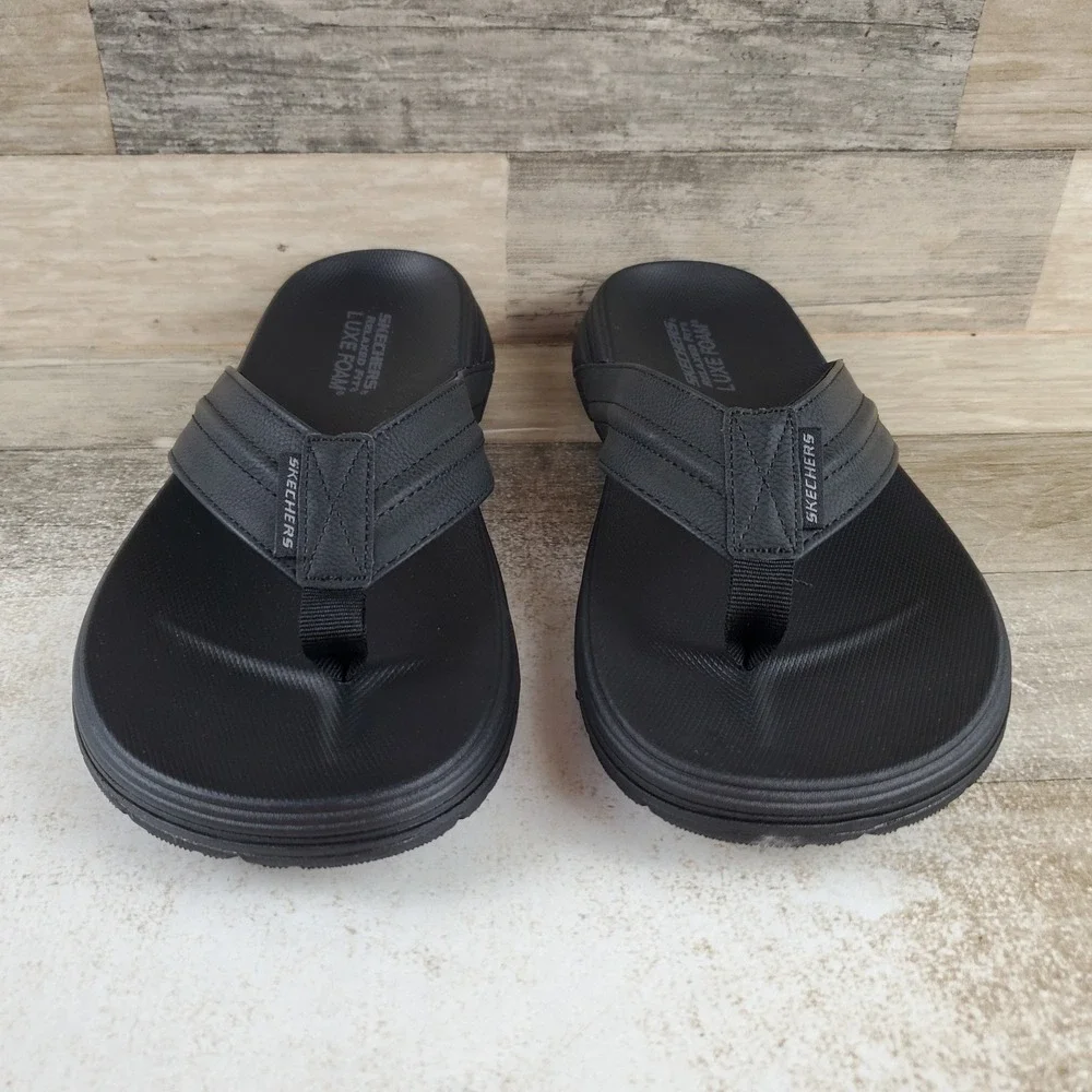 Skechers Patino Marlee Mens Flip Flop Sandal Sz 9 Black Relaxed Fit Round Toe